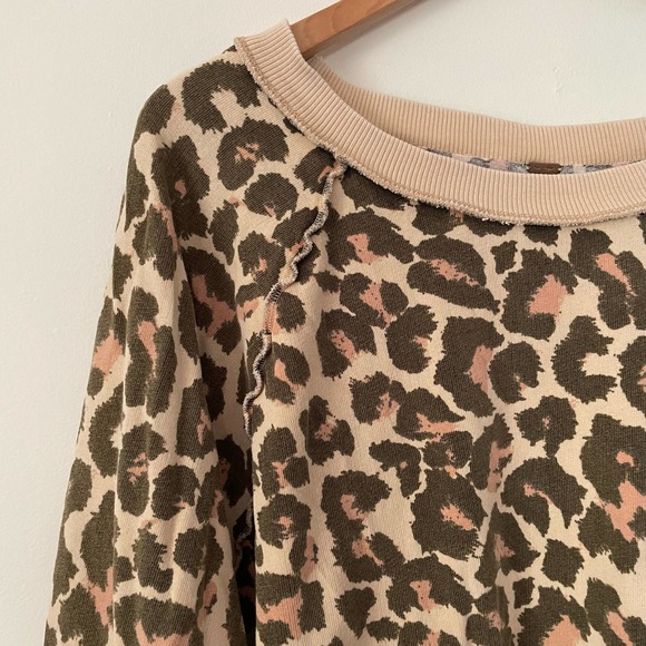 Free People Oversized Go On Get Floral Leopard Print Pullover Sweatshirt - Picture 4 of 5